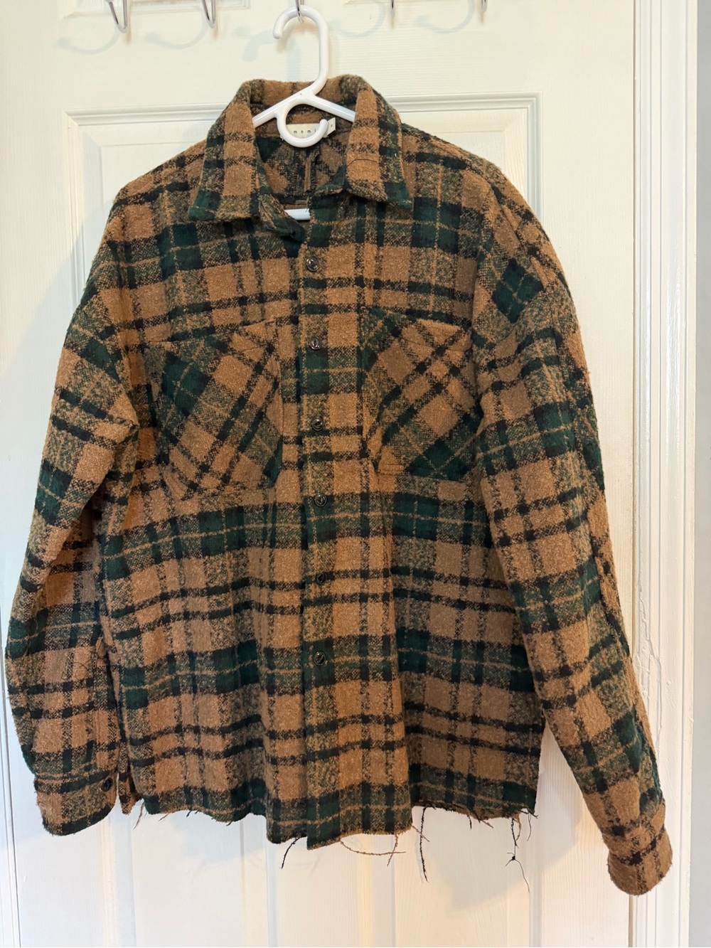 MNML Tan and Forest Green Plaid Shacket